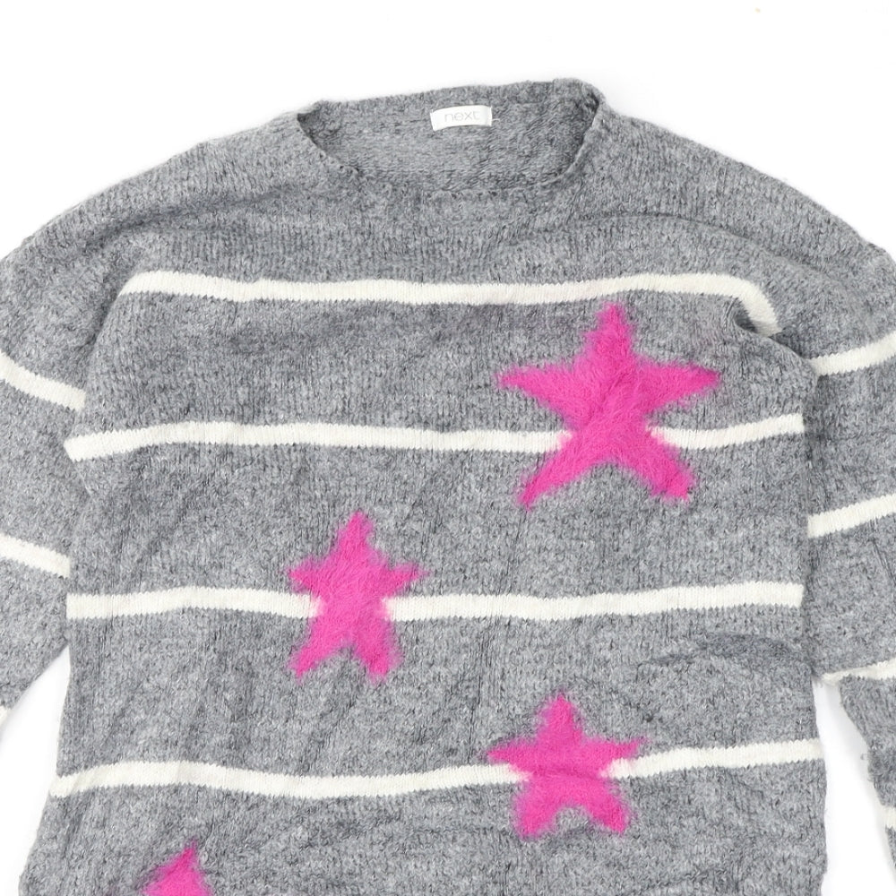 NEXT Girls Grey Geometric Knit Jumper Dress  Size 9 Years