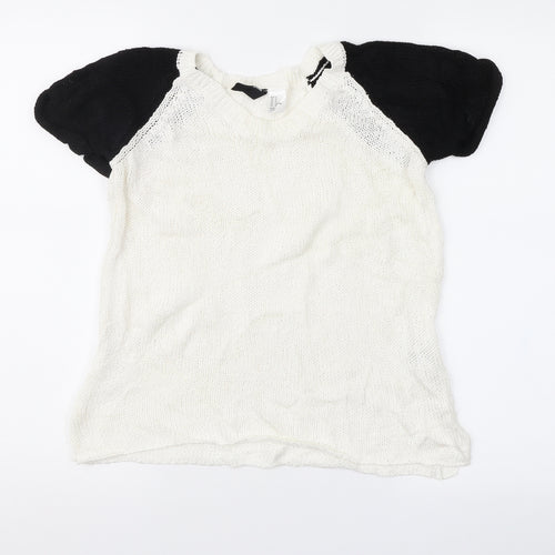 Divided Womens White Geometric  Pullover Jumper Size S
