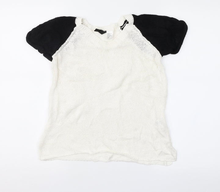 Divided Womens White Geometric  Pullover Jumper Size S