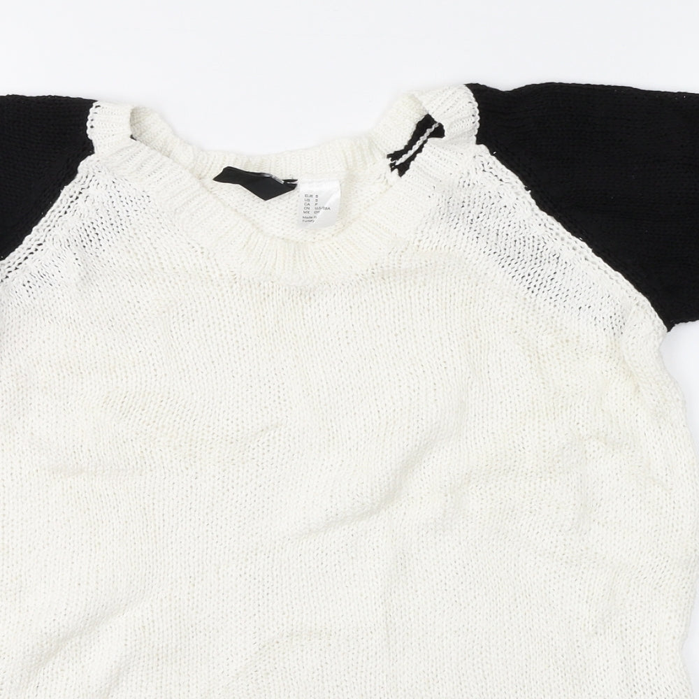 Divided Womens White Geometric  Pullover Jumper Size S