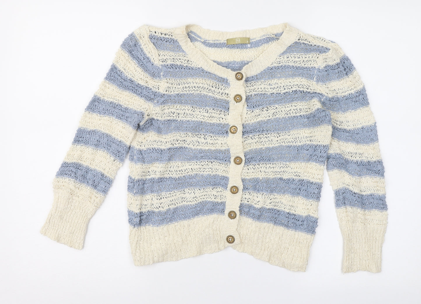 TU Womens Blue Striped  Cardigan Jumper Size 10