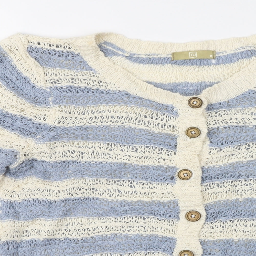TU Womens Blue Striped  Cardigan Jumper Size 10
