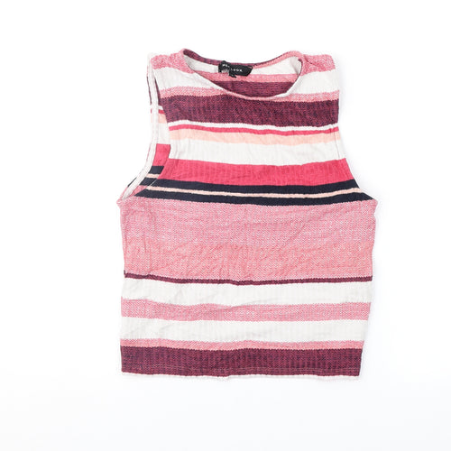 New Look Womens Pink Striped  Cropped Blouse Size 10