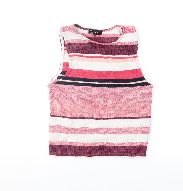 New Look Womens Pink Striped  Cropped Blouse Size 10