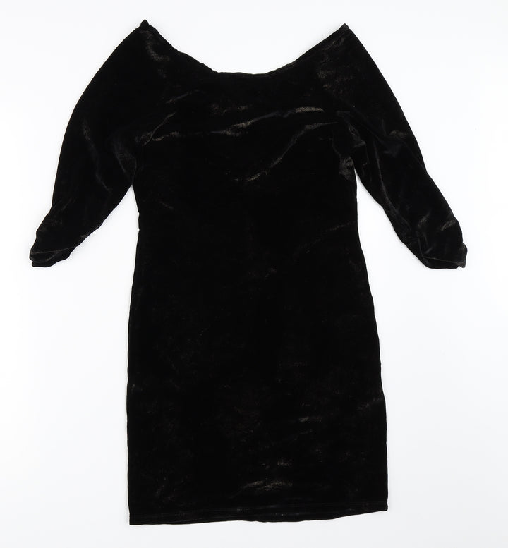 River Island Womens Black  Velour Bodycon  Size 12