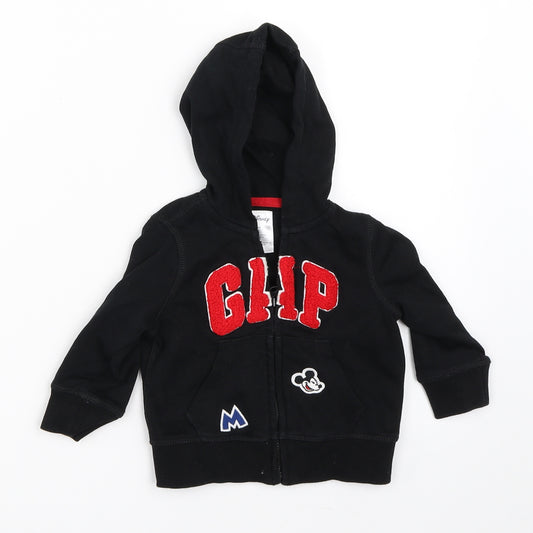 Front view of Gap boys’ black jacket, size 6-9, months - disney