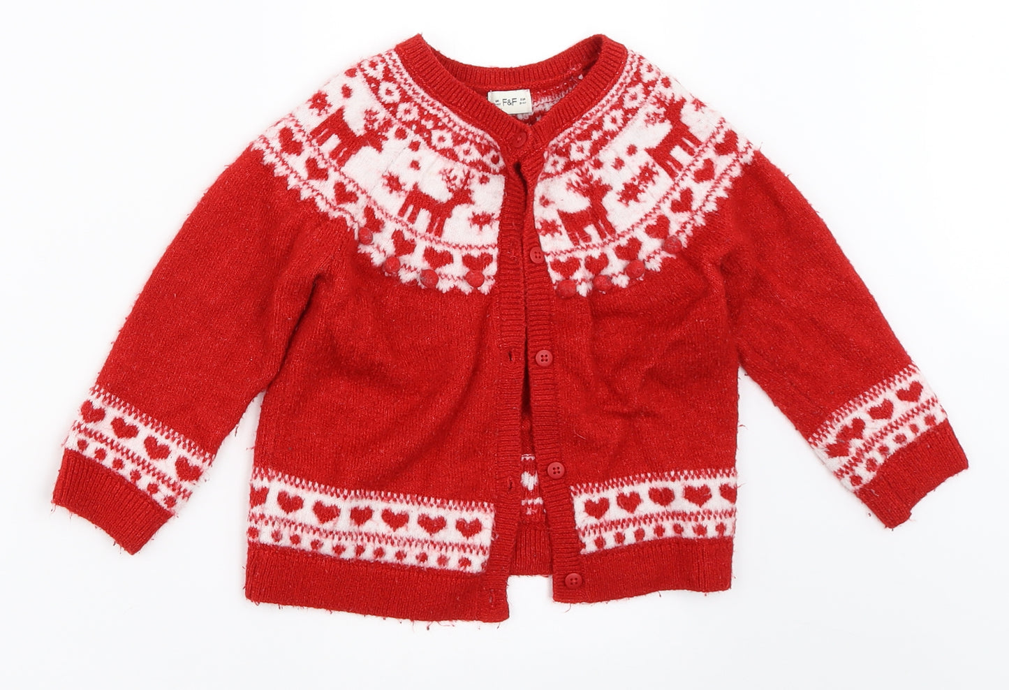 F&F Girls Red   Cardigan Jumper Size 3-4 Years