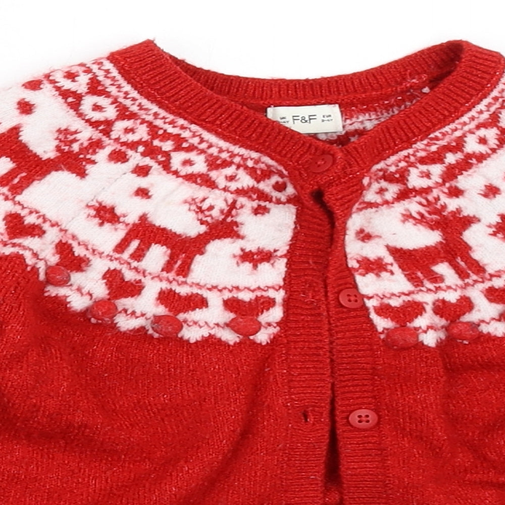 F&F Girls Red   Cardigan Jumper Size 3-4 Years