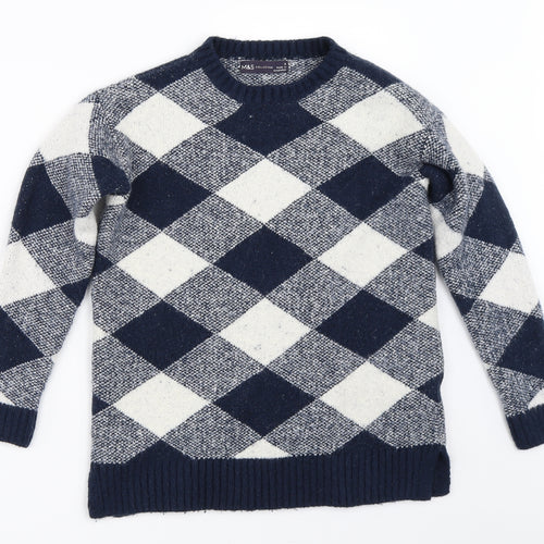 Marks and Spencer Womens Blue Argyle/Diamond  Pullover Jumper Size S