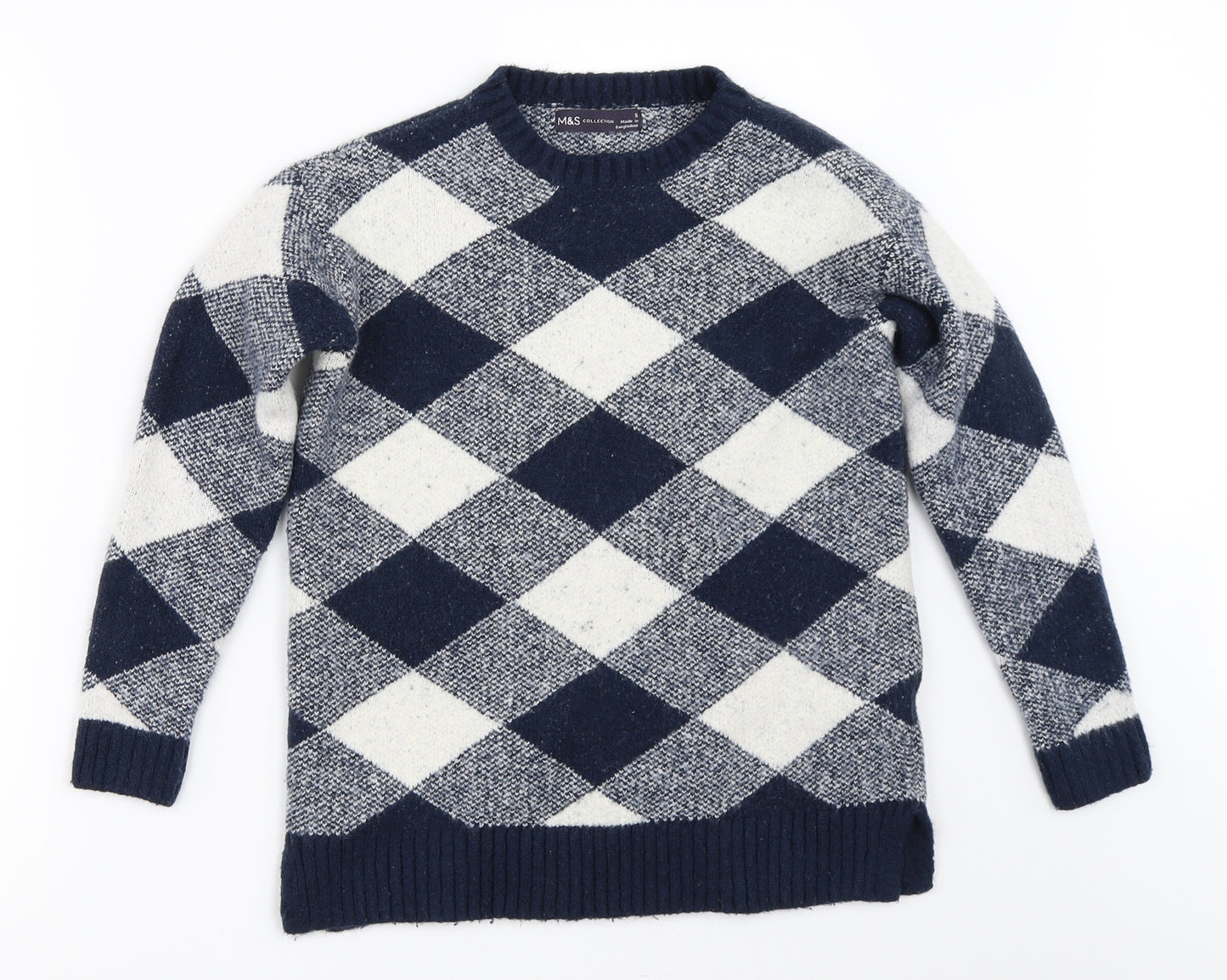 Marks and Spencer Womens Blue Argyle/Diamond  Pullover Jumper Size S