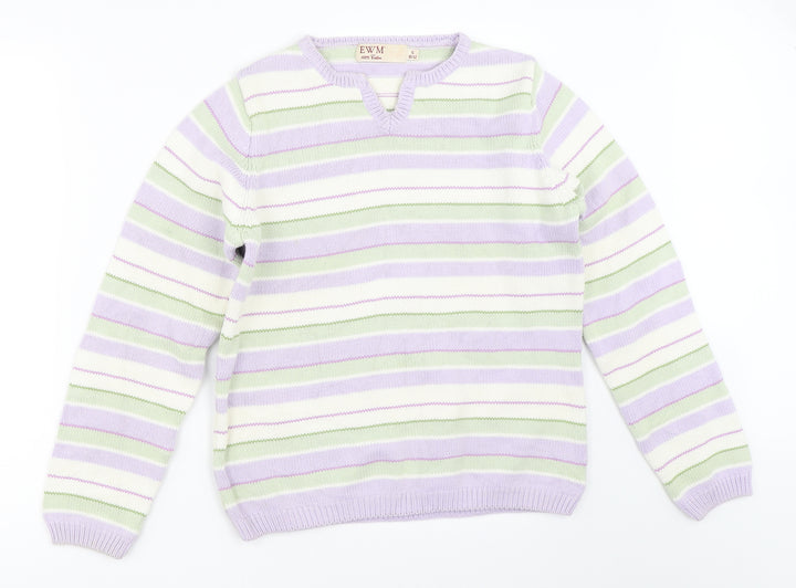EWM Womens Purple Striped Pullover Jumper Size 10