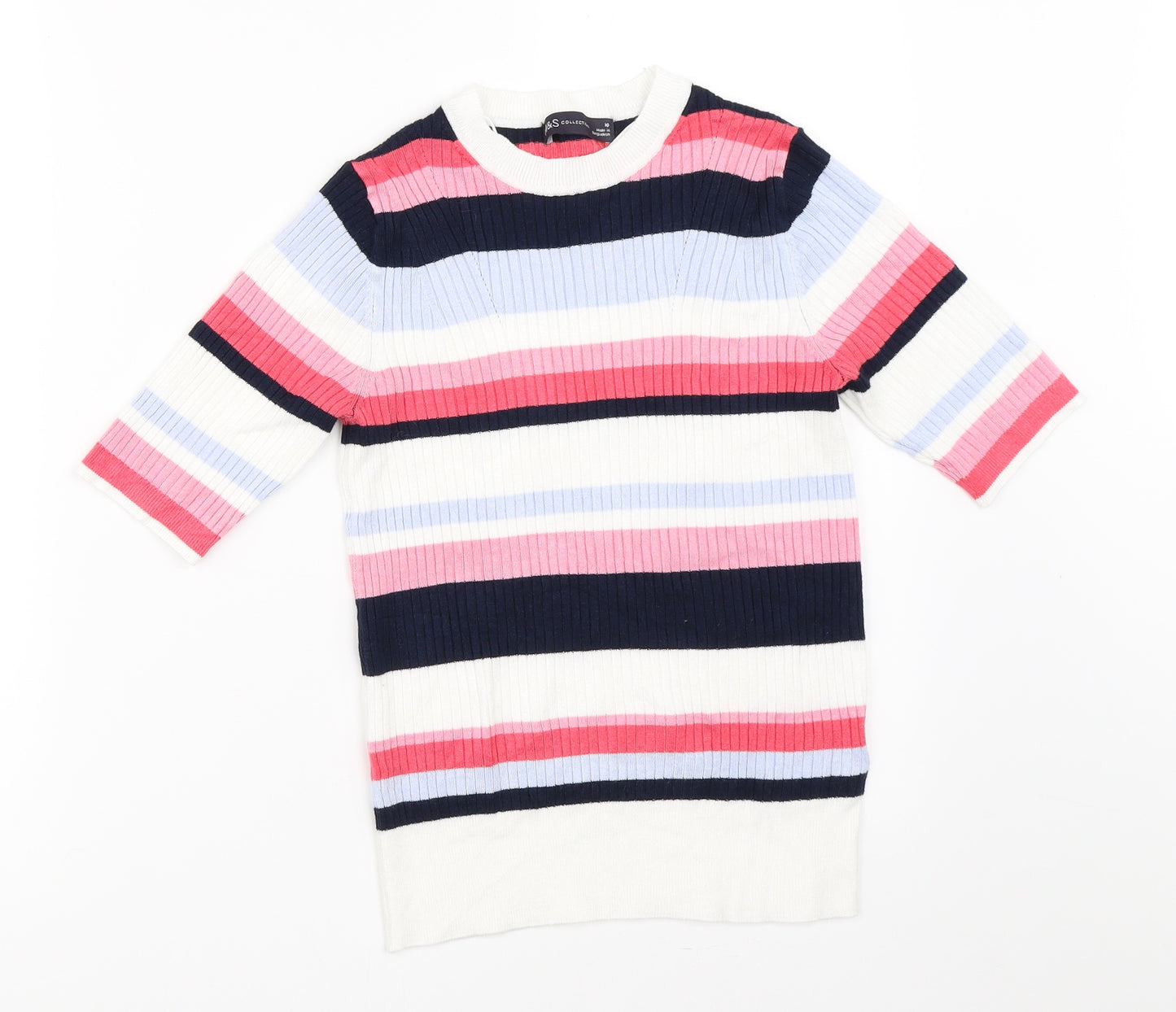 Marks and Spencer Womens White Striped  Pullover Jumper Size 10