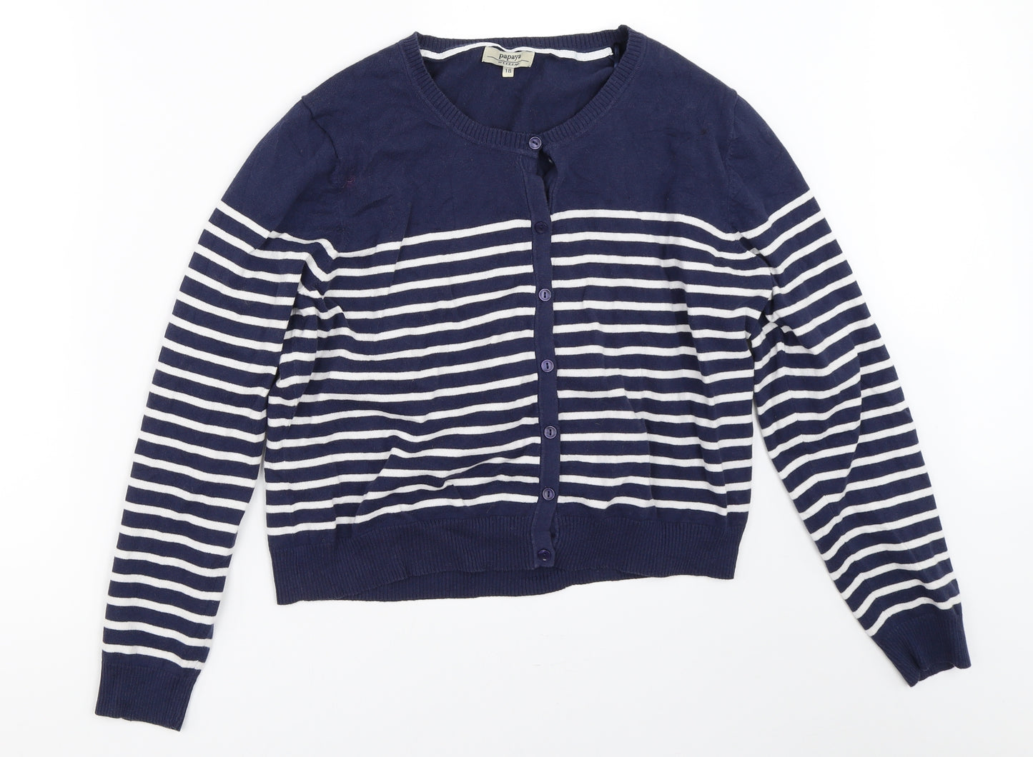 Papaya Womens Blue Striped  Cardigan Jumper Size 18