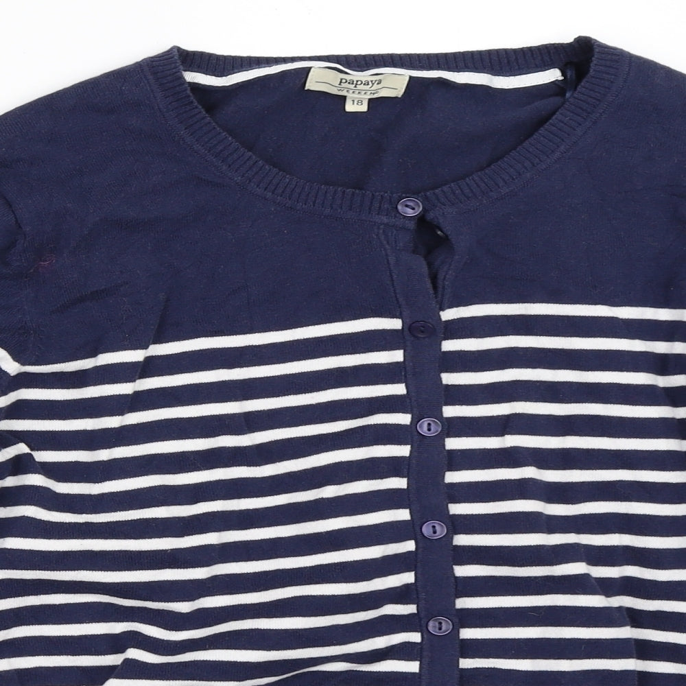 Papaya Womens Blue Striped  Cardigan Jumper Size 18
