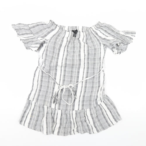 New Look Womens Grey Striped  Basic Blouse Size 8