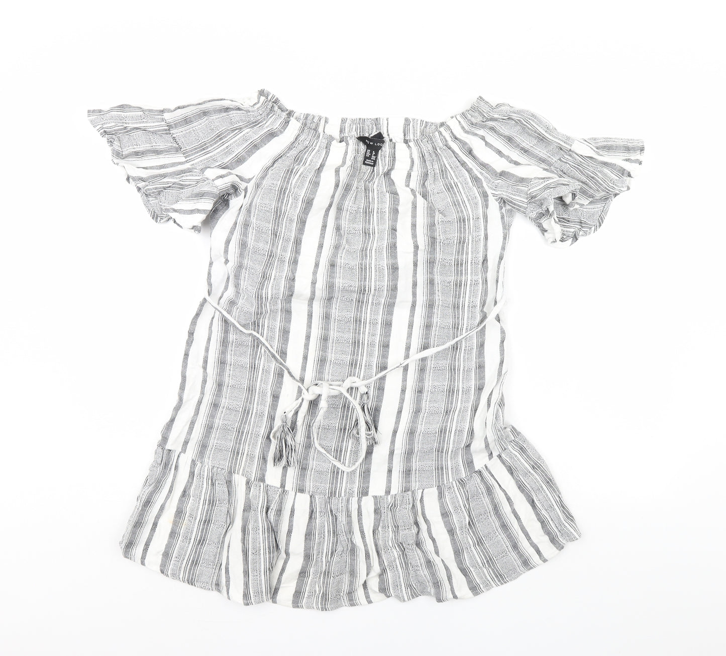 New Look Womens Grey Striped  Basic Blouse Size 8