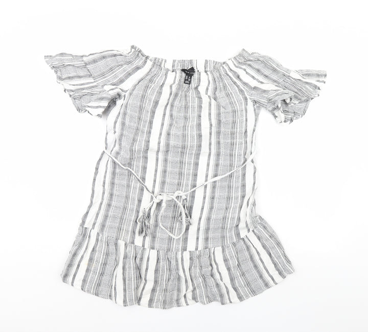 New Look Womens Grey Striped  Basic Blouse Size 8