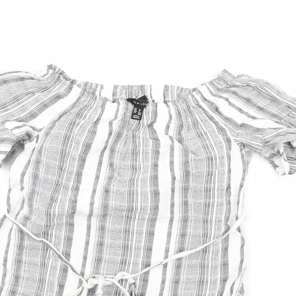 New Look Womens Grey Striped  Basic Blouse Size 8
