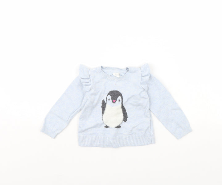 Gap Girls Blue   Pullover Jumper Size 2 Years  - Penguin