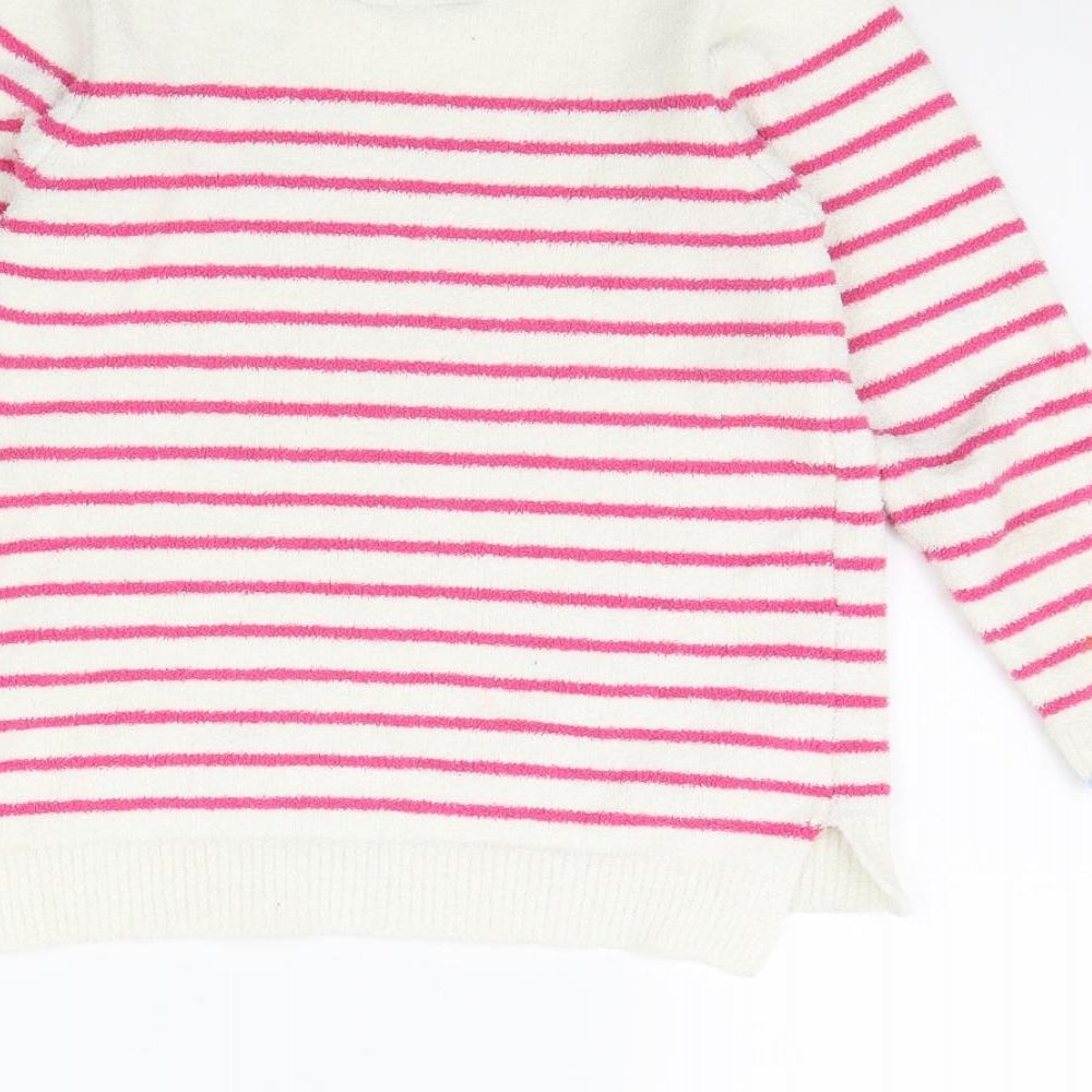 Joules Girls White Striped  Pullover Jumper Size 9 Years