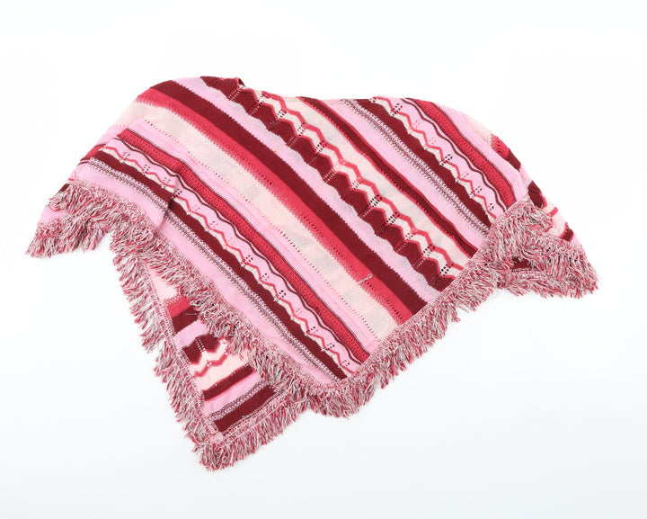 Preworn Girls Pink Striped Poncho Scarves & Wraps One Size