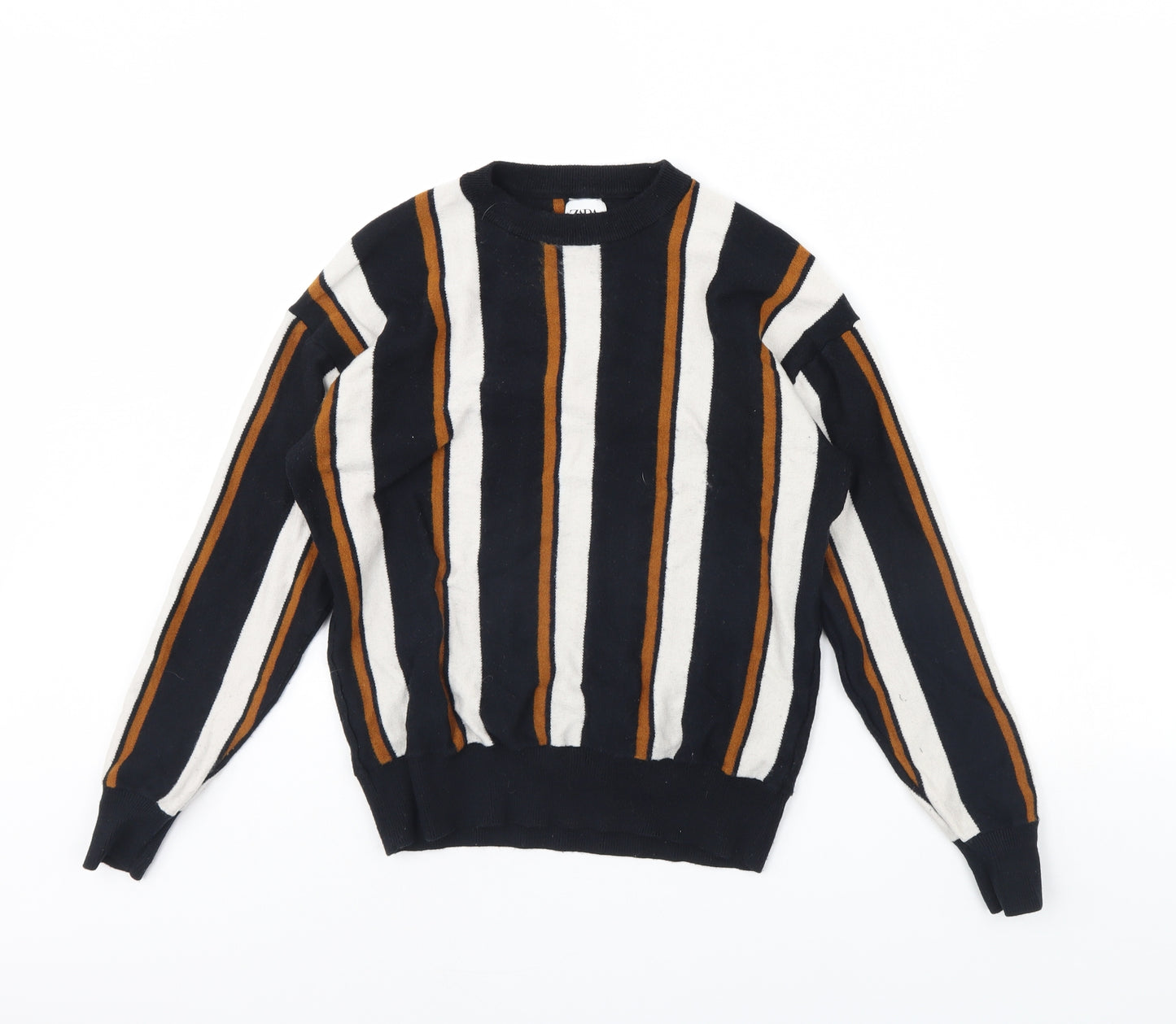 Zara Mens Black Striped  Pullover Jumper Size M