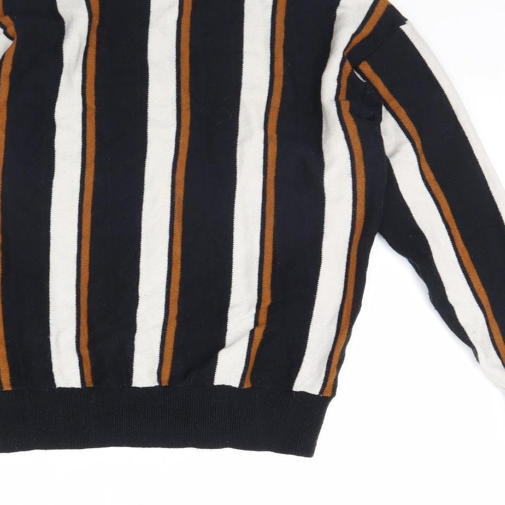 Zara Mens Black Striped  Pullover Jumper Size M