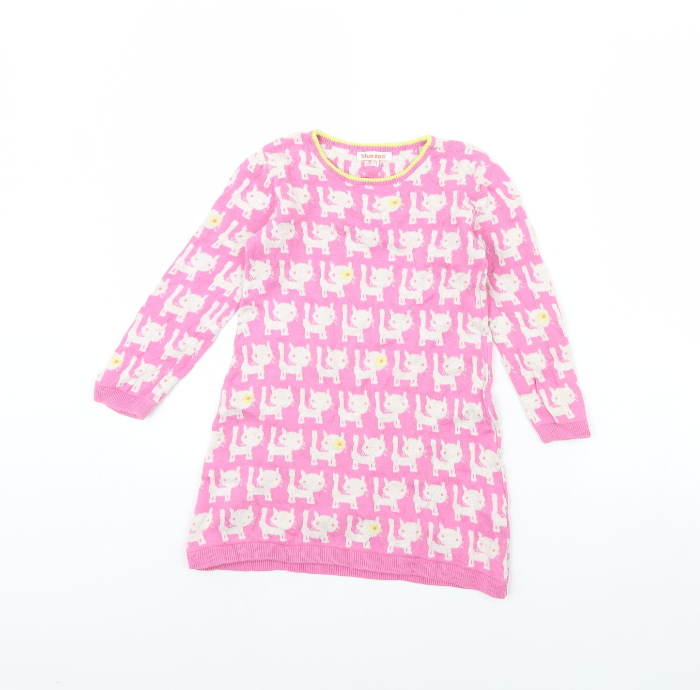 Blue Zoo Girls Pink Animal Print  Jumper Dress  Size 4 Years  - cat
