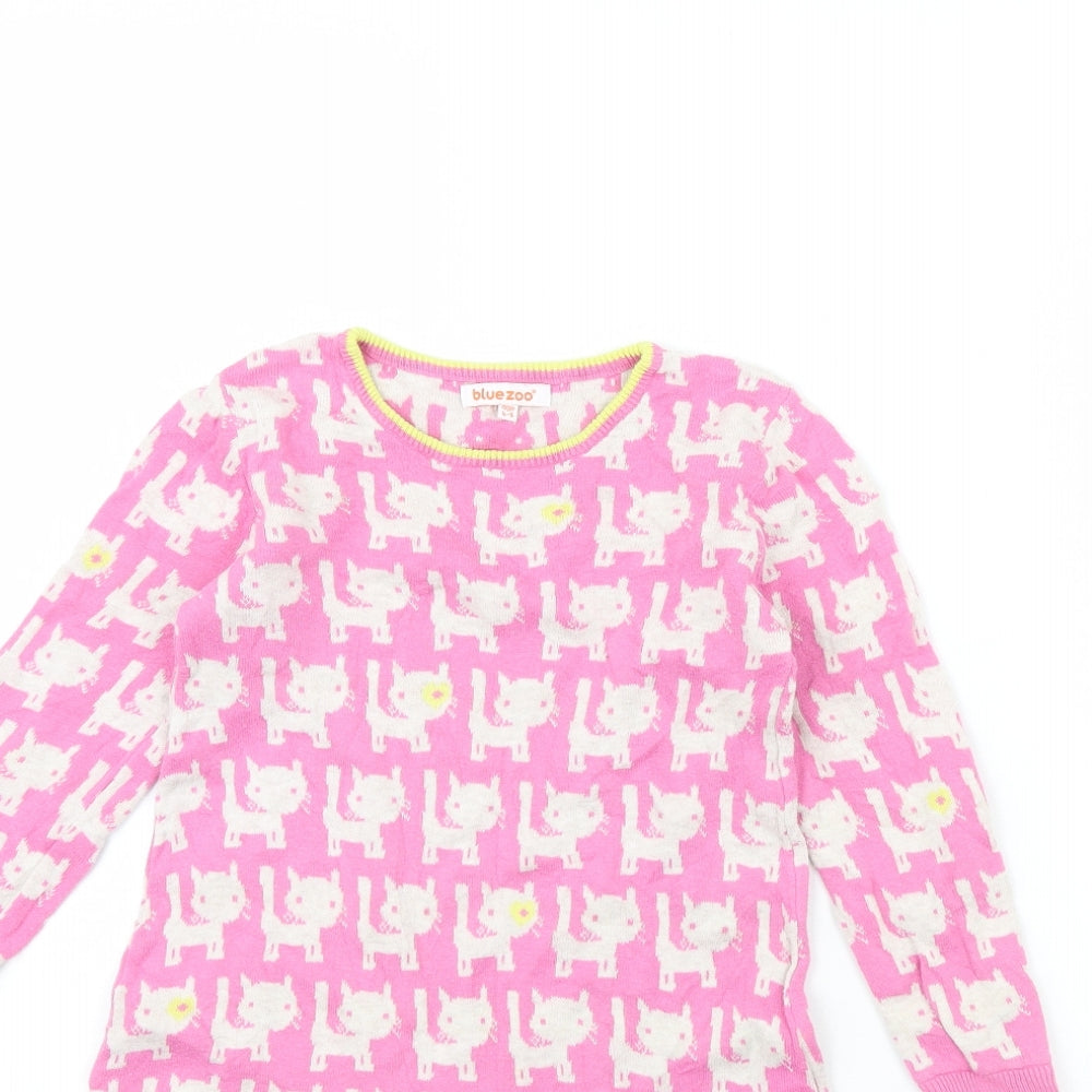 Blue Zoo Girls Pink Animal Print  Jumper Dress  Size 4 Years  - cat