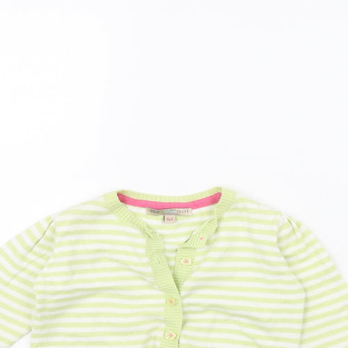 m&s Girls Green Striped  Cardigan Jumper Size 4 Years