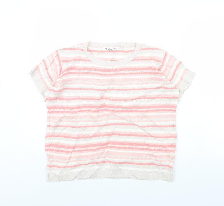 EWM Womens Pink Striped Pullover Jumper Size M