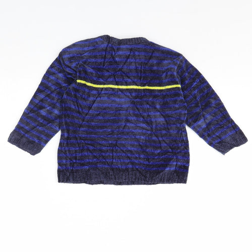 TU Girls Blue Striped Velour Pullover Jumper Size 3 Years
