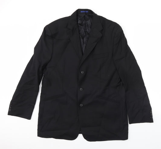Front view of Preworn men’s black jacket blazer, size 40, - shoulder pads