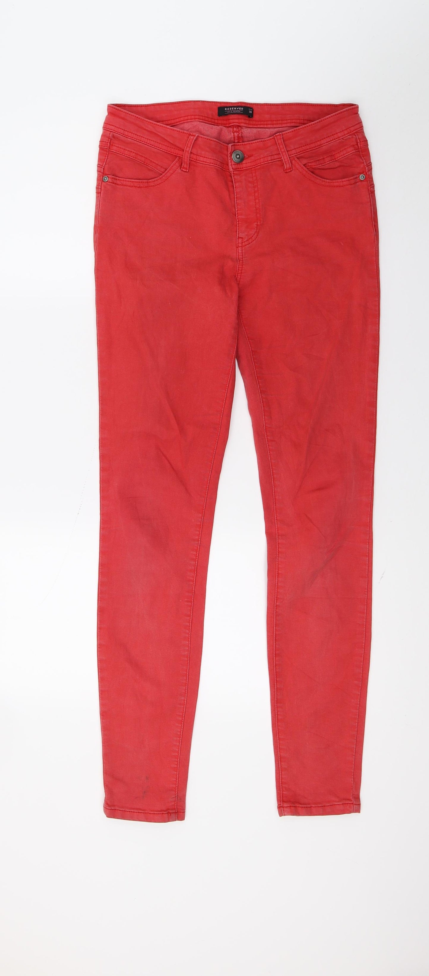 RESERVED Womens Red  Denim Skinny Jeans Size 10 L28 in