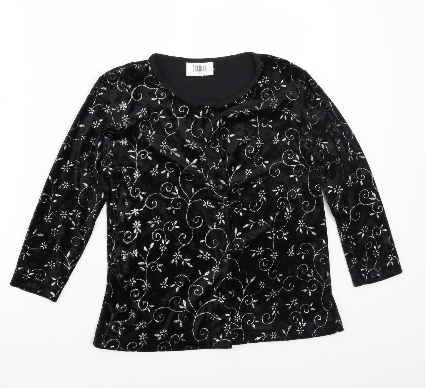 Suchita Womens Black Floral  Basic T-Shirt Size 2