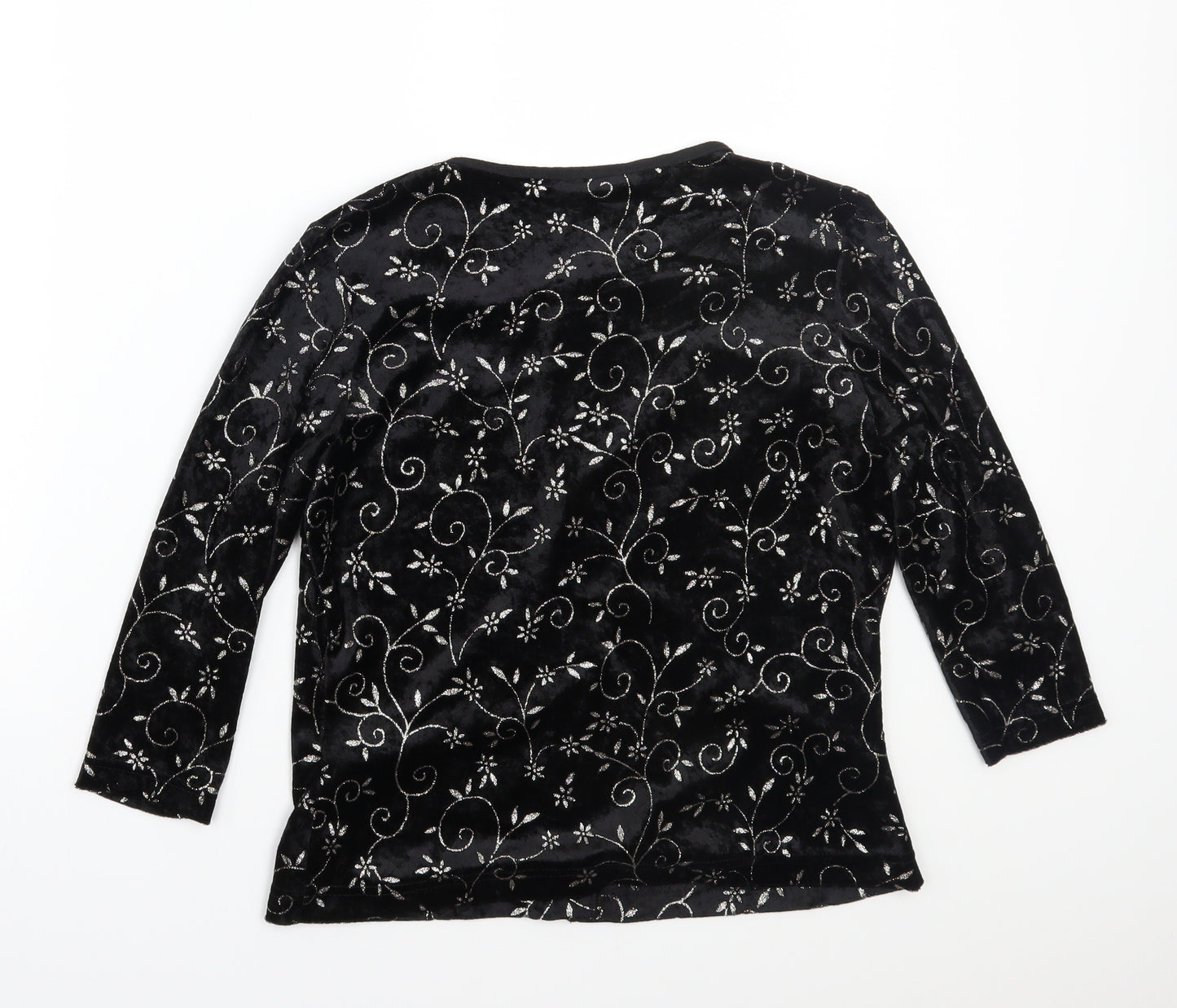 Suchita Womens Black Floral  Basic T-Shirt Size 2