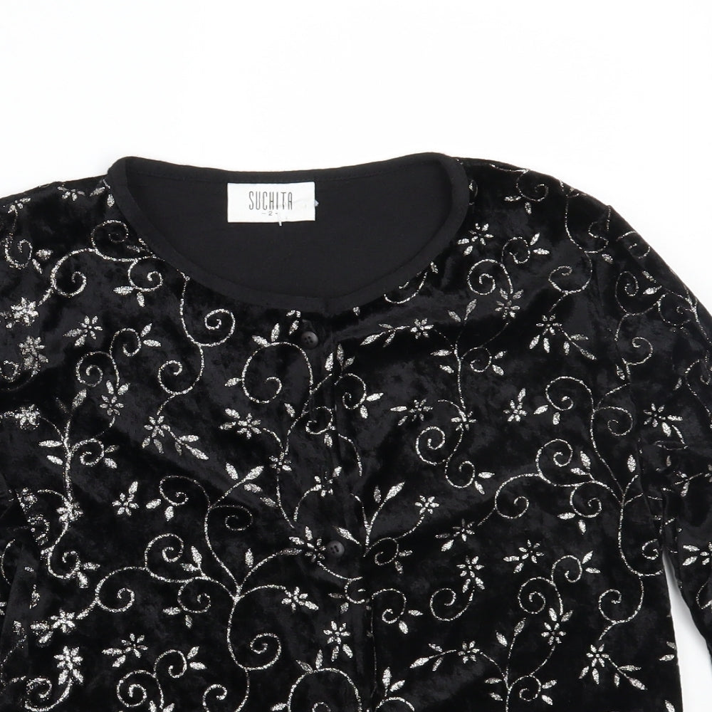 Suchita Womens Black Floral  Basic T-Shirt Size 2