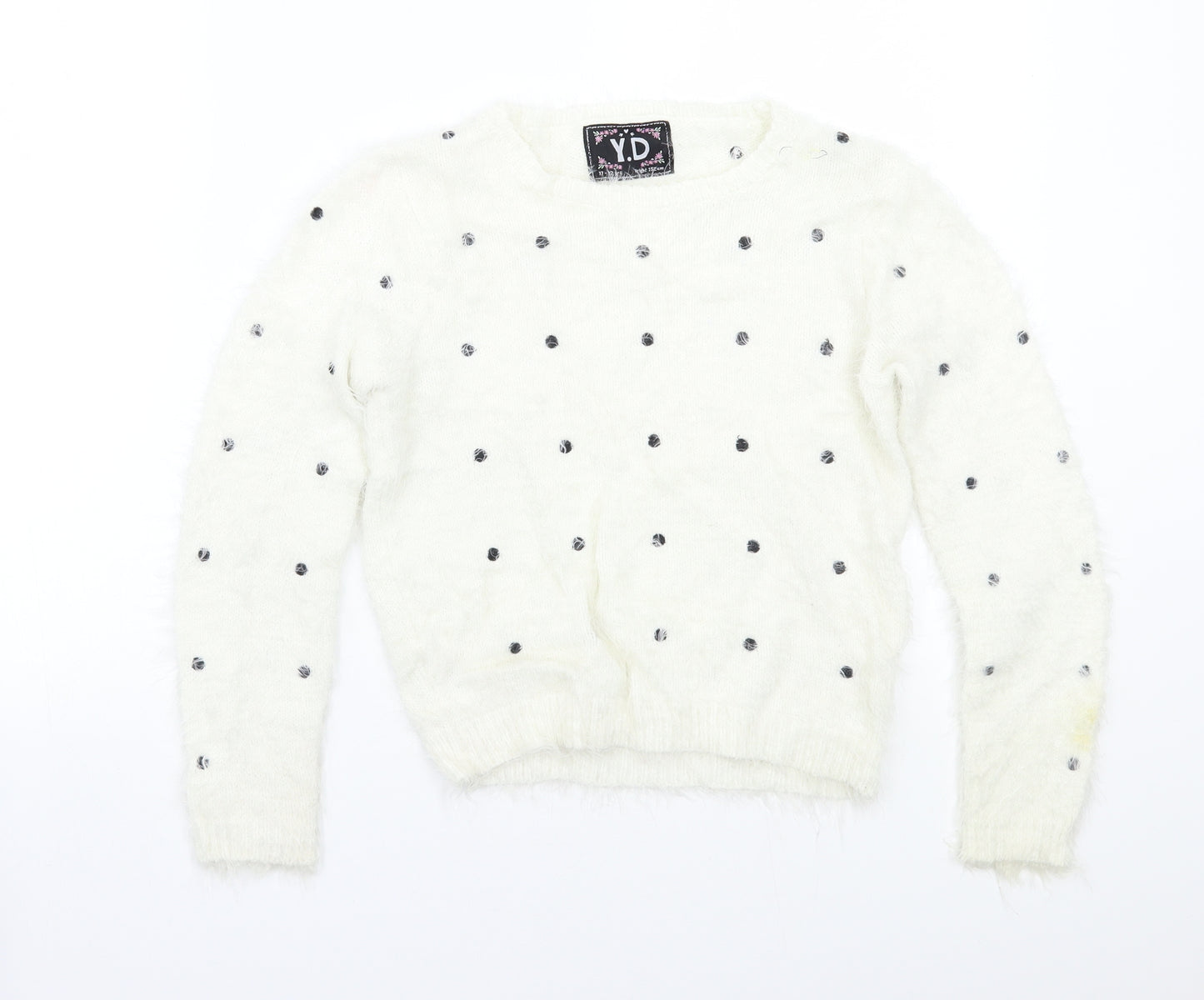Young Dimension Girls White Polka Dot  Pullover Jumper Size 12 Years