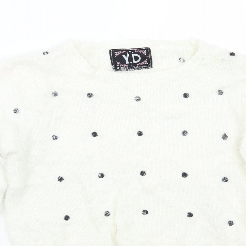 Young Dimension Girls White Polka Dot  Pullover Jumper Size 12 Years