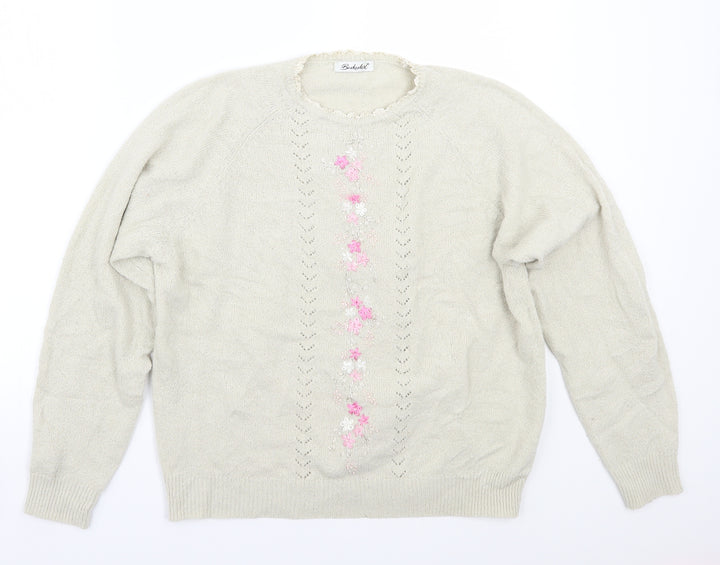 Berkertex Womens Beige Floral  Pullover Jumper Size 16