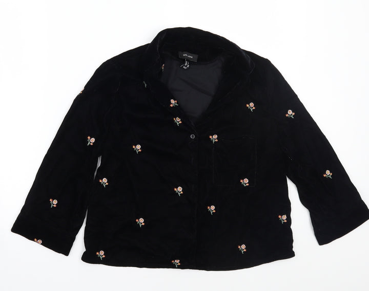 Newlook Womens Black Floral Basic Button-Up Size 8
