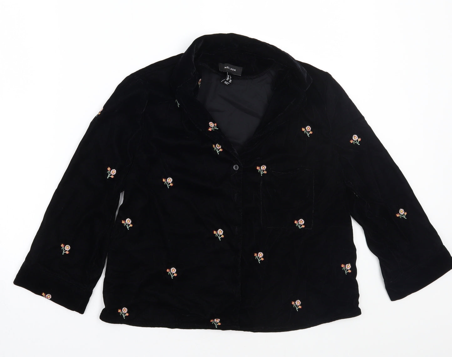 Newlook Womens Black Floral  Basic Button-Up Size 8
