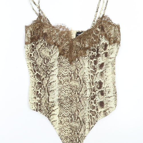 PRETTYLITTLETHING Womens Beige Animal Print  Bodysuit One-Piece Size 8
