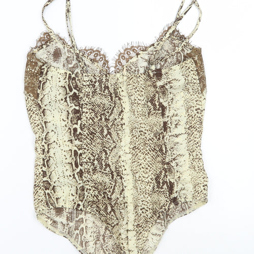 PRETTYLITTLETHING Womens Beige Animal Print  Bodysuit One-Piece Size 8
