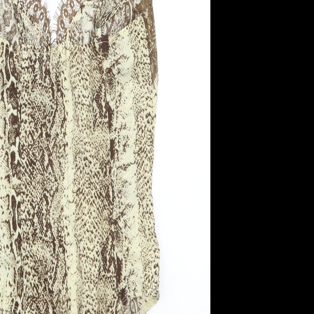 PRETTYLITTLETHING Womens Beige Animal Print  Bodysuit One-Piece Size 8