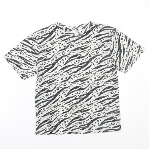 Topshop Womens White Animal Print  Basic T-Shirt Size 8