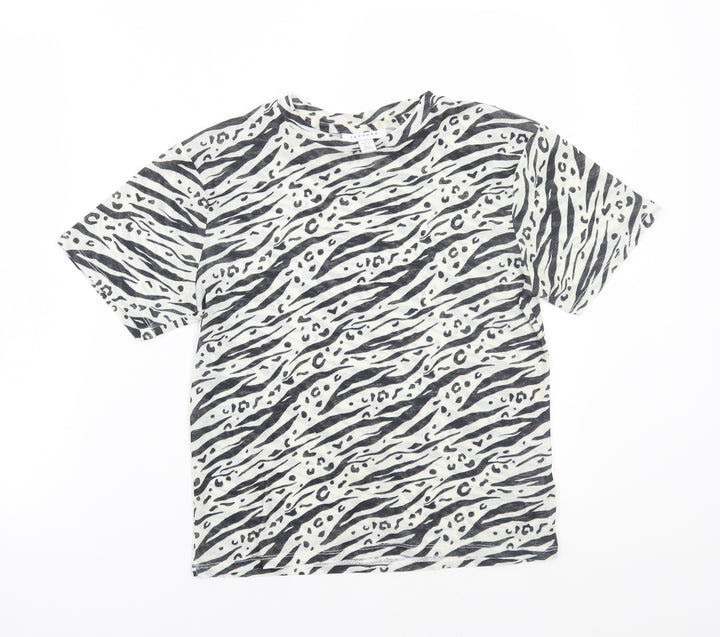 Topshop Womens White Animal Print  Basic T-Shirt Size 8