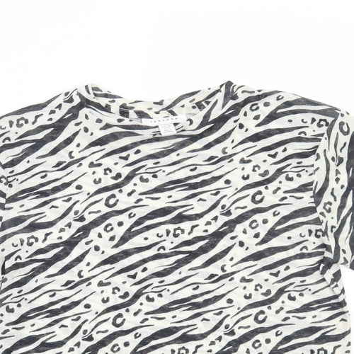 Topshop Womens White Animal Print  Basic T-Shirt Size 8
