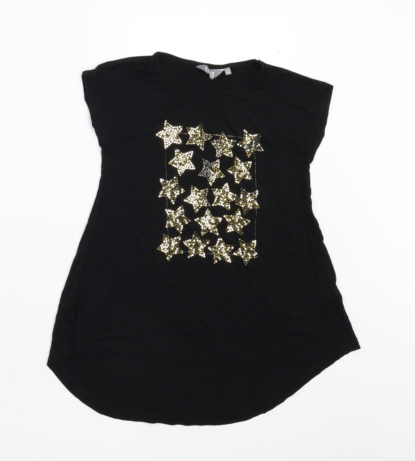 Fluid Girls Black Geometric  Basic T-Shirt Size 7-8 Years  - Stars