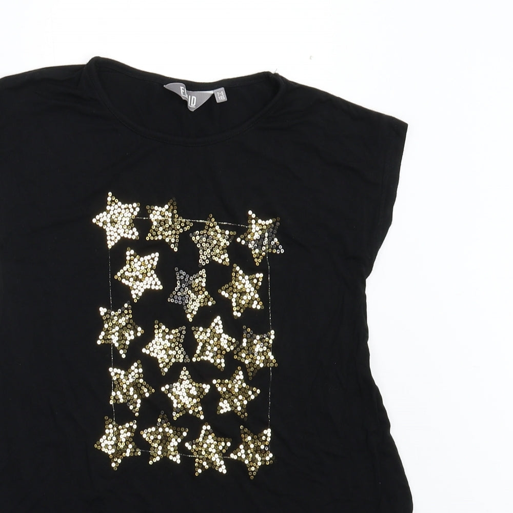 Fluid Girls Black Geometric  Basic T-Shirt Size 7-8 Years  - Stars